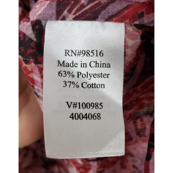 Coldwater Creek Shirt Blouse L Red Sheer Burnout Career Fall Autumn Classic - Picture 5 of 8